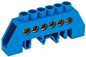 Шина "N" (ноль) 6 отверстий 8х12 мм в комбинированном изоляторе на DIN-рейку типа "Стойка" (ШНИ-8х12