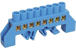 Шина "N" (ноль) 8 отверстий 8х12 мм в комбинированном изоляторе на DIN-рейку тип "Стойка" (ШНИ-8х12-