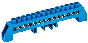 Шина "N" (ноль) 14 отверстий 8х12 мм в комбинированном  изоляторе на DIN-рейку тип "Стойка" (ШНИ-8х1