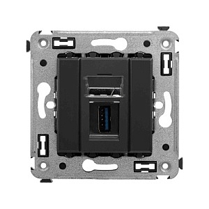 USB 3.0 розетка одинарная в стену, тип А-А, "Avanti", "Черный матовый