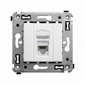 Розетка RJ45 компьютерная в стену Avanti скрытой установки категория 5e одинарная Белое облако 44004