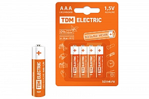 Батарейка (элемент питания) LR03 AAA Alkaline 1,5V BP-4 SQ1702-0006 TDM