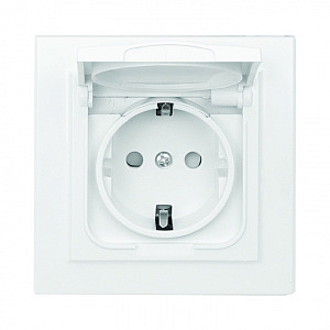 Розетка одинарная Минск скрытой установки IP44 с заземлением со шторками 16А с крышкой в сборе белый