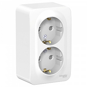 Розетка двойная BLANCA открытой установки с заземлением со шторками 16А 250В с изолирующей пластиной