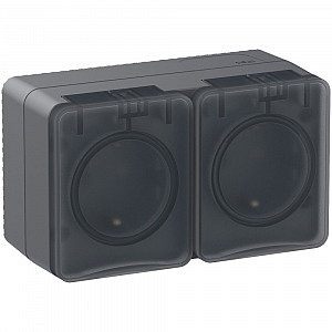 Розетка двойная AtlasDesign Profi54 открытой установки  Schuko с заземлением со шторками с крышкой 1