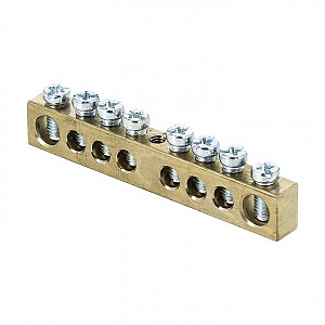 Шина "PEN" (земля-ноль) 8 отверстий 6х9 мм без изолятора, крепеж по центру латунь PROxima sn0-63-08-