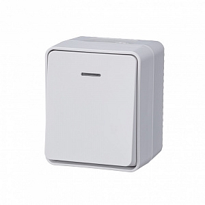 Выключатель одноклавишный AtlasDesign Profi54 открытой установки с подсветкой 10 АХ  белый  IP54  AT