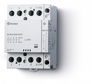 Контактор модульный 4NO 63А контакты AgSnO2 230В АС/DC ширина 53.5мм IP20 мех.индикатор 226402304310