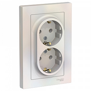 Розетка двойная Atlasdesign скрытой установки с заземлением 16А в сборе жемчуг ATN000424 Schneider E