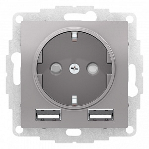 Розетка Atlasdesign скрытой установки 16А с 2 USB A+A, 5В/2,4А, 2х5В/1,2А механизм алюминий ATN00033