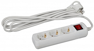 Удлинитель 5 метров, 3 гнезда с заземлением, с выключателем, ПВС 3x1мм2, 16A ( U-3es-5m-3x1 ) Б00283