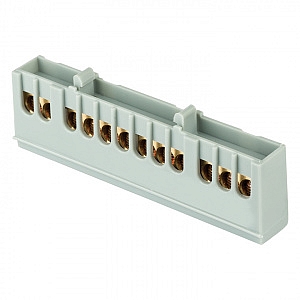 Шина "L" (фаза) 12 отверстий 6х9 мм на DIN-рейку изолированный корпус (серый) PROxima sn0-63-12-is E