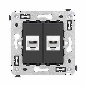 Телефонная розетка RJ-12 без шторки в стену двойная, "Avanti", "Черный матовый"