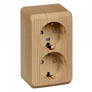 Розетка двойная ЭТЮД открытой установки с заземлением со шторками сосна PA16-008d/ PA16-008D Schneid