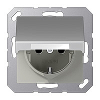 Розетка Schuko (2P+E) одинарная, с заземлением, с крышкой, без шторок, 16A Ecoprofi алюминий EP421KL