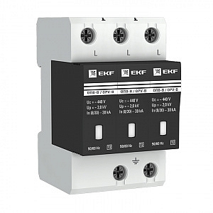 Ограничитель импульсных перенапряжений  ОПВ-B/3P In 30кА 400В (с сигнализацией) (opv-b3) EKF