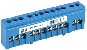 Шина "N" (ноль) 12 отверстий 6х9 мм на DIN-рейку в корпусном изоляторе (синий) YNN10-69-12KD-K07 IEK