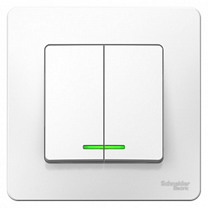 Выключатель двухклавишный BLANCA скрытой установки 6А 250В с подсветкой (сх.5а) механизм с накл белы