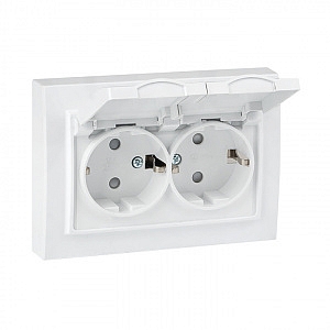 Розетка двойная Минск скрытой установки IP44 с заземлением с крышкой со шторками 16А в сборе белый E