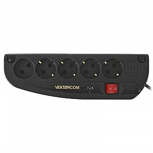 Фильтр сетевой 1,8м, 4 гн с/з+1 б/з., ЧЕРНЫЙ, VektorCOM