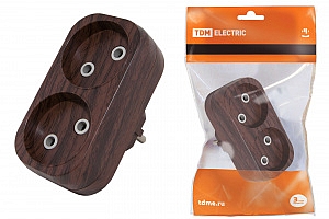 Блок на 2 гнезда 2П б/з плоский 6А 250B "Эко" (бук) SQ1806-0078 TDM