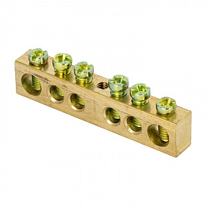 Шина "PEN" (земля-ноль) 6 отверстий 6х9 мм без изолятора, крепеж по центру латунь PROxima sn0-63-06-