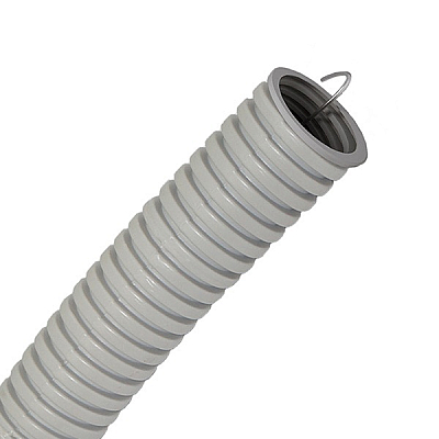 Труба ПВХ гибкая гофрированная  диаметр 16мм, с протяжкой, 100м, цвет серый. РКБ 