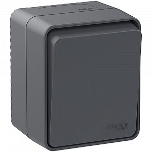 Переключатель одноклавишный AtlasDesign Profi54 открытой установки 10 АХ Антрацит  IP54  ATN544061 S