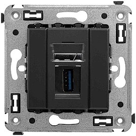 Розетка с крышкой в стену, 2P+E, с з/ш, "Avanti", "Черный матовый"