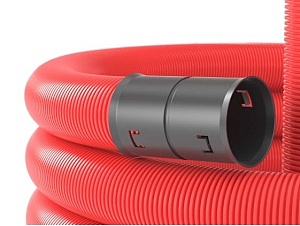 Труба двустенная гибкая ПНД для кабельной канализации 110мм с протяжкой с муфтой, SN8, в бухте 50м,