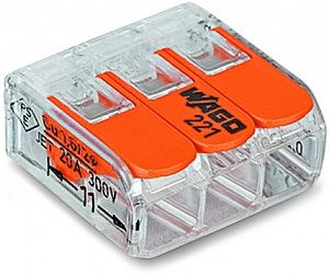 Клемма для 3 проводников универсальная с рычагом, прозрачная 0,14 - 4,0 мм?   221-413  WAGO