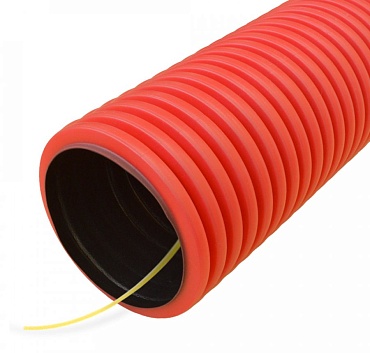 Труба гофрированная двустенная ПНД гибкая D63мм с протяжкой SN18 450 красн. (уп.50м)