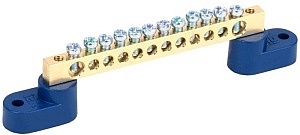 Шина "N" (ноль) 12 отверстий 6х9 мм на 2-х угловых изоляторах (ШНИ-6х9 мм-12-У2-С) YNN10-69-12C2-K07