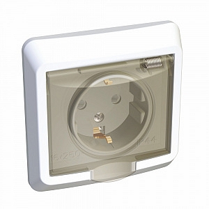 Розетка ЭТЮД скрытой установки с заземлением со шторками с крышкой IP44 белый PC16-044B Schneider El