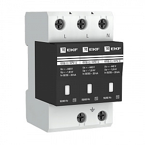 Ограничитель импульсных напряжений  ОПВ-C/3P In 20кА 400В (с сигнализацией) (opv-c3) EKF