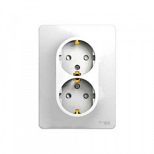 Розетка двойная GLOSSA скрытой установки с заземлением со шторками 16А в сборе белый GSL000126 Schne