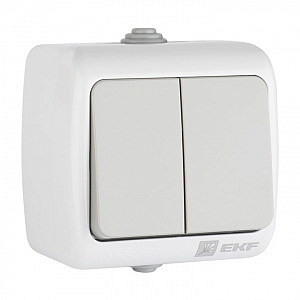 Выключатель двухклавишный Мурманск открытой установки IP54 10А серый EFV10-023-30-54 EKF PROxima