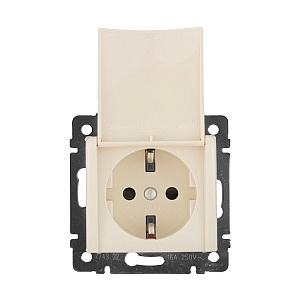 Розетка одноместная Valena скрытой установки с заземлением 16А с крышкой, бежевый,  механизм 774322 