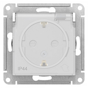 Розетка Atlasdesign Aqua скрытой установки IP44 с заземлением со шторками с крышкой 16А механизм бел