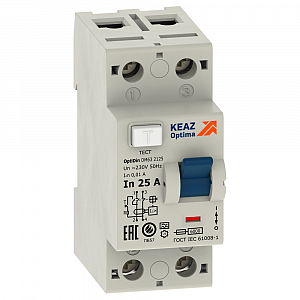 Выключатель дифференциального тока (УЗО) DМ63 OptiDin 63А 2П двухполюсный 300мА 254188 КЭАЗ