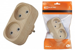 Блок на 2 гнезда 2П б/з плоский 6А 250B "Эко" (сосна) SQ1806-0073 TDM